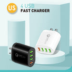 QC-04 ที่ชาร์จหลายพอร์ต QC3.0 + 3 x USB 2.0 สำหรับโทรศัพท์มือถือแท็บเล็ต, ปลั๊ก US, ปลั๊ก US
