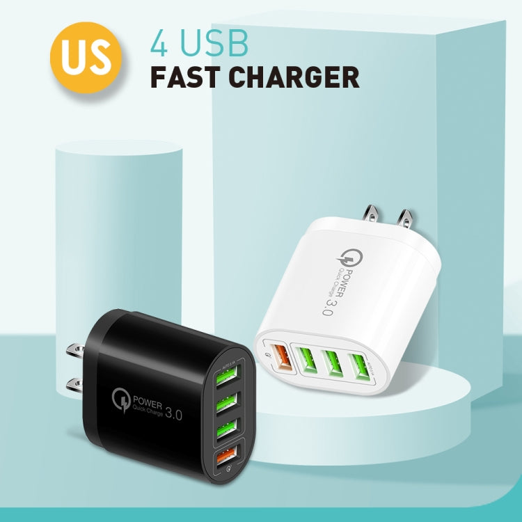 QC-04 ที่ชาร์จหลายพอร์ต QC3.0 + 3 x USB 2.0 สำหรับโทรศัพท์มือถือแท็บเล็ต, ปลั๊ก US, ปลั๊ก US