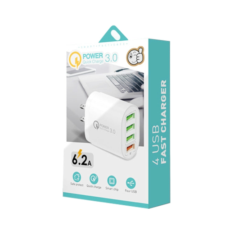 QC-04 ที่ชาร์จหลายพอร์ต QC3.0 + 3 x USB 2.0 สำหรับโทรศัพท์มือถือแท็บเล็ต, ปลั๊ก US, ปลั๊ก US