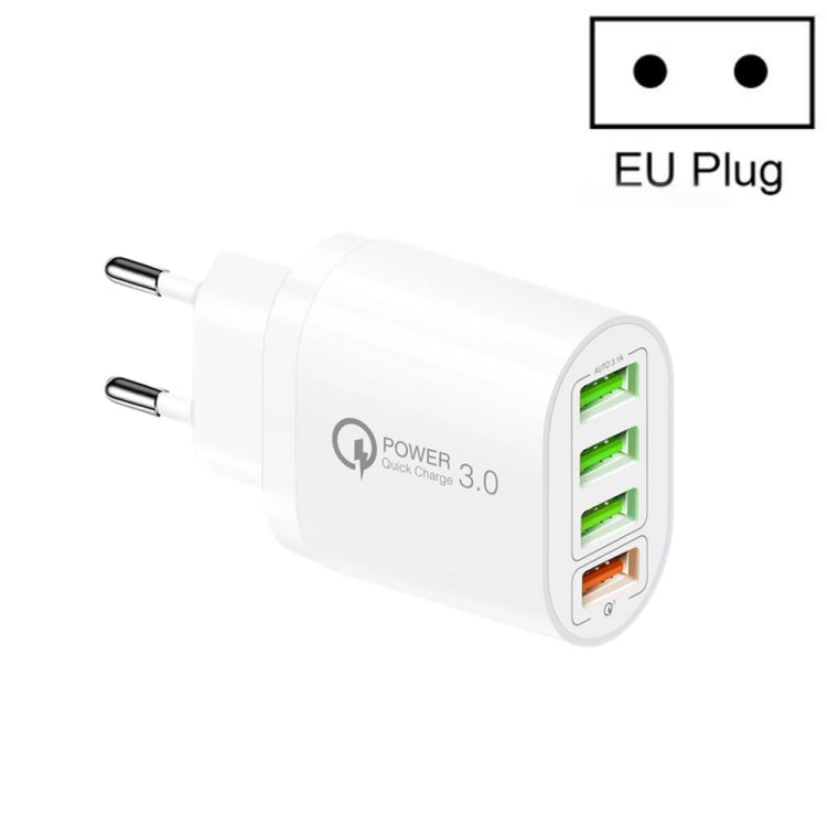 QC-04 ที่ชาร์จหลายพอร์ต QC3.0 + 3 x USB 2.0 สำหรับโทรศัพท์มือถือแท็บเล็ต, ปลั๊ก EU, ปลั๊ก EU