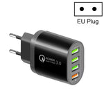 QC-04 ที่ชาร์จหลายพอร์ต QC3.0 + 3 x USB 2.0 สำหรับโทรศัพท์มือถือแท็บเล็ต, ปลั๊ก EU, ปลั๊ก EU