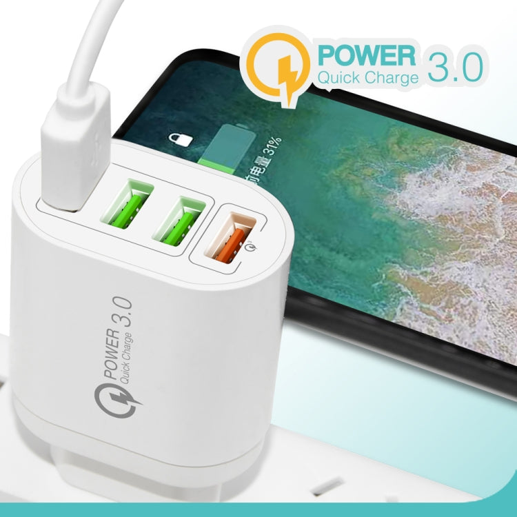 QC-04 ที่ชาร์จหลายพอร์ต QC3.0 + 3 x USB 2.0 สำหรับโทรศัพท์มือถือแท็บเล็ต, ปลั๊ก EU, ปลั๊ก EU