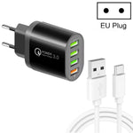 QC-04 ที่ชาร์จหลายพอร์ต QC3.0 + 3 x USB2.0 พร้อมสายข้อมูล USB 3A เป็น Type-C, ปลั๊ก EU, ปลั๊ก EU + สาย Type-C