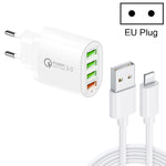 QC-04 ชาร์จหลายพอร์ต QC3.0 + USB2.0 3 พอร์ต พร้อมสายข้อมูล USB 3A เป็น 8 Pin ปลั๊ก EU