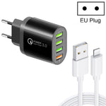QC-04 ชาร์จหลายพอร์ต QC3.0 + USB2.0 3 พอร์ต พร้อมสายข้อมูล USB 3A เป็น 8 Pin ปลั๊ก EU