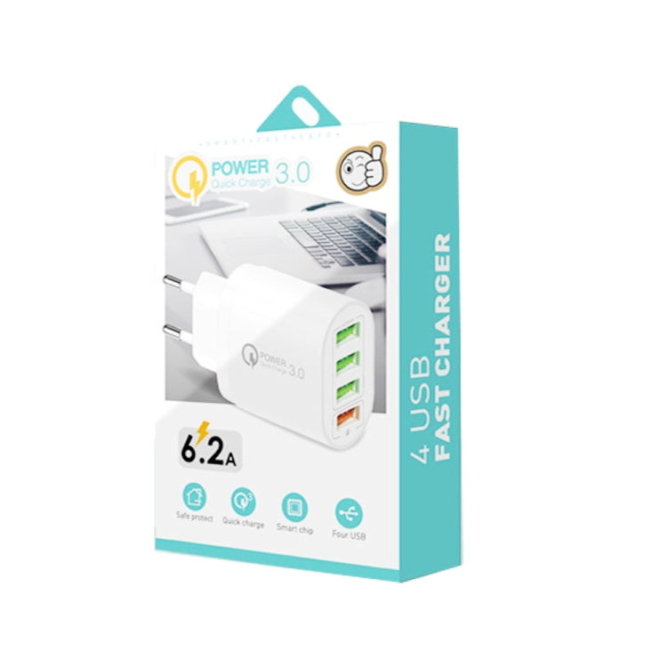 QC-04 ชาร์จหลายพอร์ต QC3.0 + USB2.0 3 พอร์ต พร้อมสายข้อมูล USB 3A เป็น 8 Pin ปลั๊ก EU