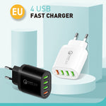 QC-04 QC3.0 + 3 x USB2.0 Multi-ports Charger with 3A USB to Micro USB Data Cable, EU Plug, EU Plug + Micro USB Cable
