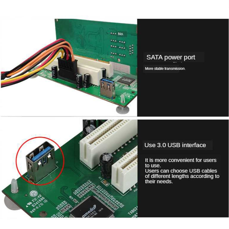 การ์ดอะแดปเตอร์ PCIe เป็นช่อง PCI คู่ พร้อมการ์ดขยาย USB 3.0