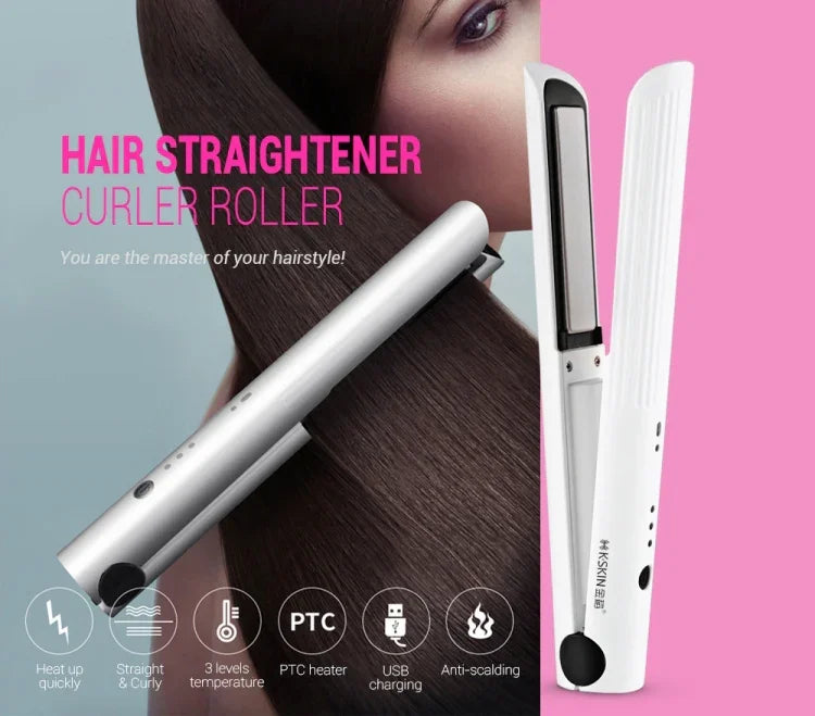 เครื่องหนีบผมแบบพกพา K-SKIN ชาร์จไฟได้ เซรามิก ปรับอุณหภูมิได้ ร้อนเร็ว ไร้สาย
