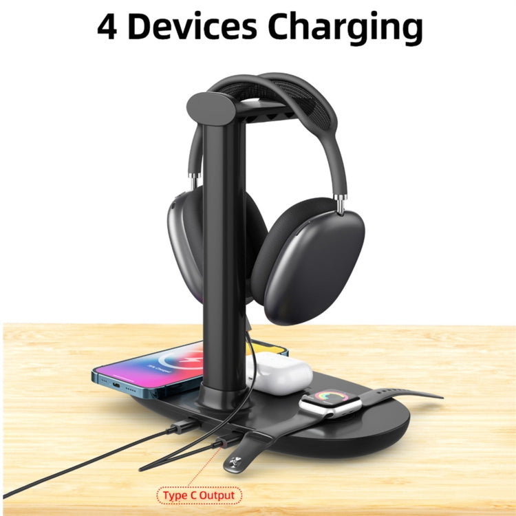 ที่วางหูฟังพร้อมแท่นชาร์จไร้สาย 4 in 1 รุ่น B-15A สำหรับสมาร์ทโฟน, iWatch และ AirPods