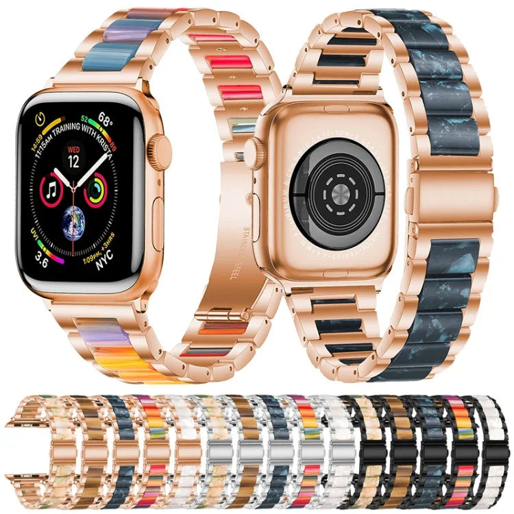 สายรัดนาฬิกาโลหะ + เรซินสำหรับ Apple Watch Series, 7 41 มม. / 6&SE&5&4 40 มม. / 3&2&1 38 มม., 7 45 มม. / 6&SE&5&4 44 มม. / 3&2&1 42 มม.