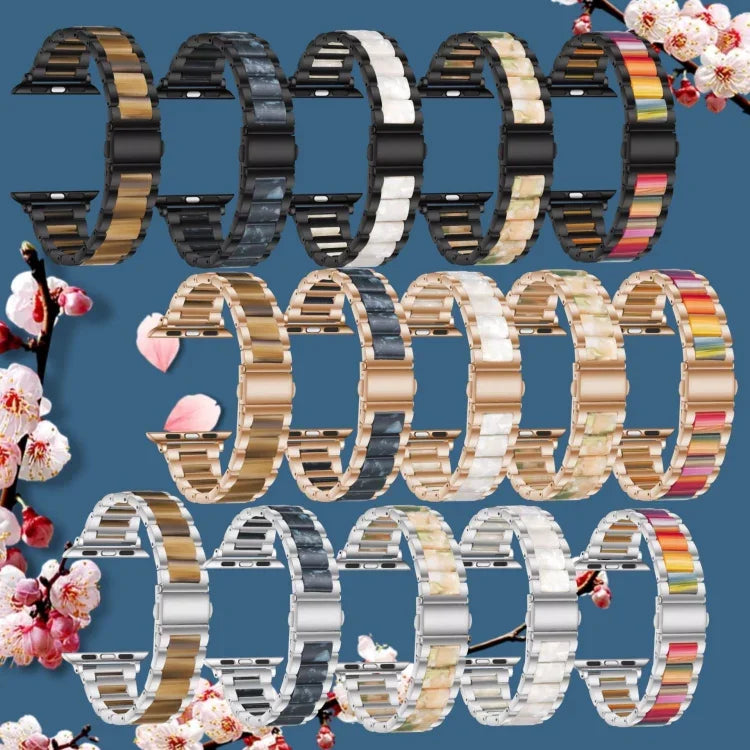 สายรัดนาฬิกาโลหะ + เรซินสำหรับ Apple Watch Series, 7 41 มม. / 6&SE&5&4 40 มม. / 3&2&1 38 มม., 7 45 มม. / 6&SE&5&4 44 มม. / 3&2&1 42 มม.