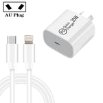 ที่ชาร์จเดินทาง AU-20W PD USB-C / Type-C พร้อมสายข้อมูล USB-C เป็น 8 พิน, ปลั๊ก AU, ปลั๊ก AU + สาย PD 8 พิน 1 ม., ปลั๊ก AU + สาย PD 8 พิน 2 ม.
