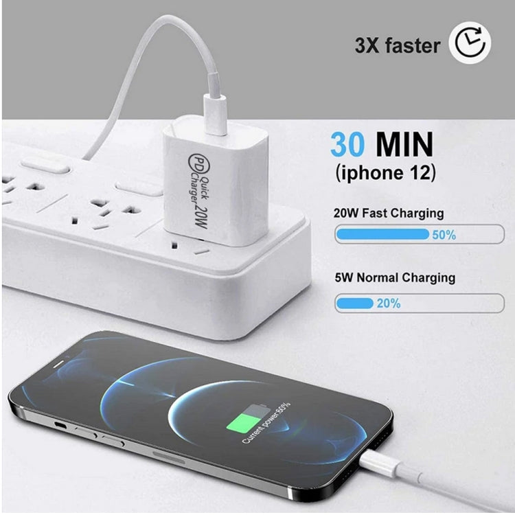 ที่ชาร์จเดินทาง AU-20W PD USB-C / Type-C พร้อมสายข้อมูล USB-C เป็น 8 พิน, ปลั๊ก AU, ปลั๊ก AU + สาย PD 8 พิน 1 ม., ปลั๊ก AU + สาย PD 8 พิน 2 ม.
