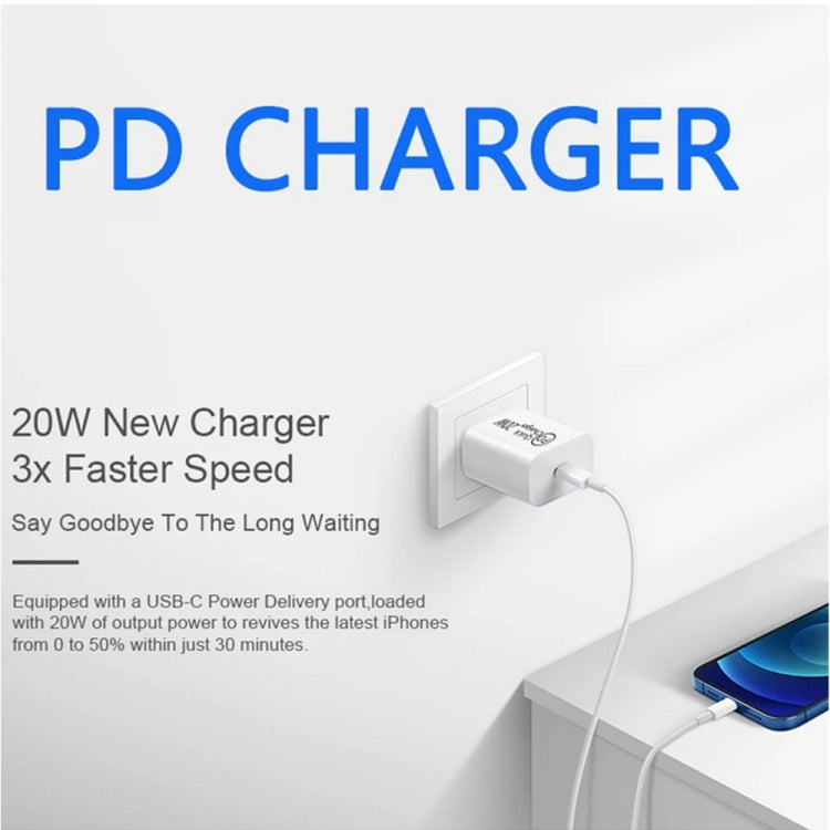 ที่ชาร์จเดินทาง AU-20W PD USB-C / Type-C พร้อมสายข้อมูล USB-C เป็น 8 พิน, ปลั๊ก AU, ปลั๊ก AU + สาย PD 8 พิน 1 ม., ปลั๊ก AU + สาย PD 8 พิน 2 ม.
