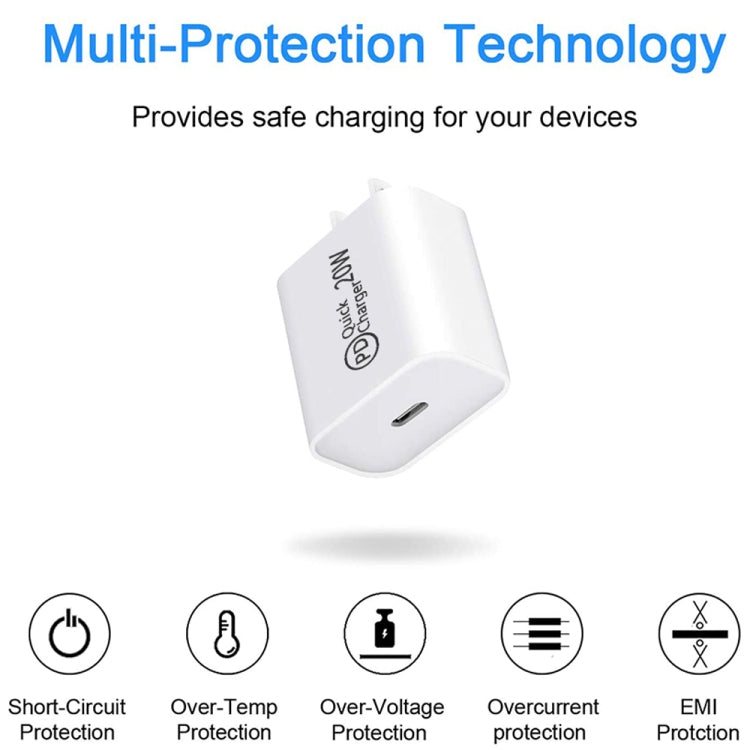ที่ชาร์จเดินทาง AU-20W PD USB-C / Type-C พร้อมสายข้อมูล USB-C เป็น 8 พิน, ปลั๊ก AU, ปลั๊ก AU + สาย PD 8 พิน 1 ม., ปลั๊ก AU + สาย PD 8 พิน 2 ม.