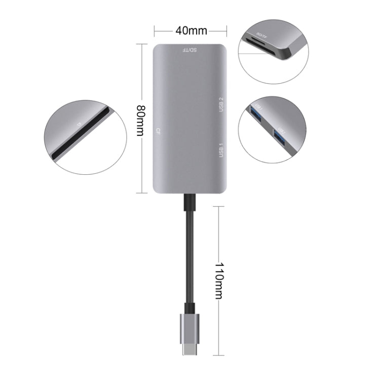 อะแดปเตอร์ HUB อ่านข้อมูล 5 ใน 1 พร้อมช่องใส่การ์ด SD / TF / CF, พอร์ต USB3.0 คู่, USB3.0 คู่ + SD / TF / CF