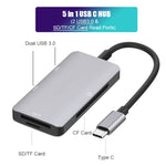 อะแดปเตอร์ HUB อ่านข้อมูล 5 ใน 1 พร้อมช่องใส่การ์ด SD / TF / CF, พอร์ต USB3.0 คู่, USB3.0 คู่ + SD / TF / CF