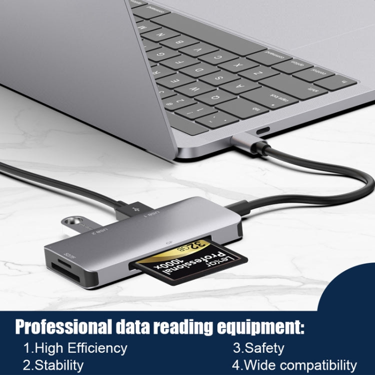 อะแดปเตอร์ HUB อ่านข้อมูล 5 ใน 1 พร้อมช่องใส่การ์ด SD / TF / CF, พอร์ต USB3.0 คู่, USB3.0 คู่ + SD / TF / CF