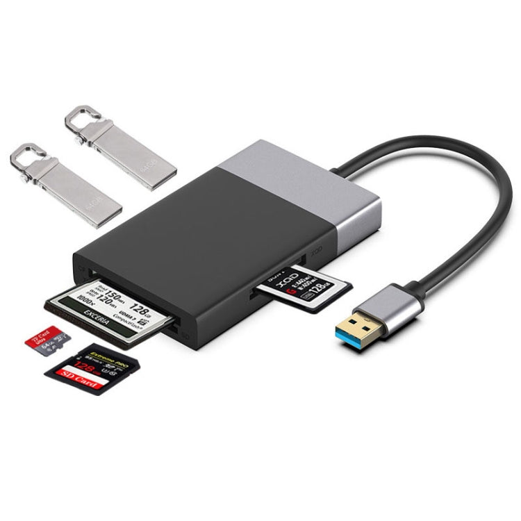 อะแดปเตอร์ HUB USB 3.0 6-in-1 เป็น USB3.0 x 2 + การ์ด CF + การ์ด TF + การ์ด SD + การ์ด XQD
