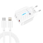 ที่ชาร์จ PD03 20W PD3.0 + QC3.0 USB พร้อมสายข้อมูล Type-C เป็น 8 พิน, ปลั๊ก EU, ปลั๊ก EU + สาย Type-C เป็น 8 พิน