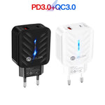ที่ชาร์จ PD03 20W PD3.0 + QC3.0 USB พร้อมสายข้อมูล Type-C เป็น 8 พิน, ปลั๊ก EU, ปลั๊ก EU + สาย Type-C เป็น 8 พิน