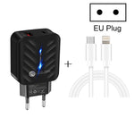 ที่ชาร์จ PD03 20W PD3.0 + QC3.0 USB พร้อมสายข้อมูล Type-C เป็น 8 พิน, ปลั๊ก EU, ปลั๊ก EU + สาย Type-C เป็น 8 พิน