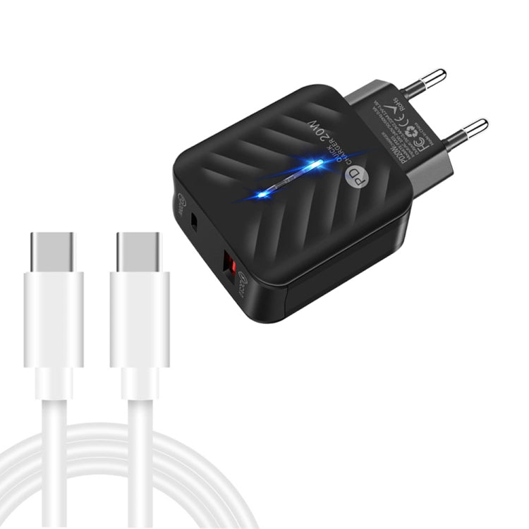 ที่ชาร์จ USB PD03 20W PD3.0 + QC3.0 พร้อมสายข้อมูล Type-C ถึง Type-C, ปลั๊ก EU, ปลั๊ก EU + สาย Type-C ถึง Type-C