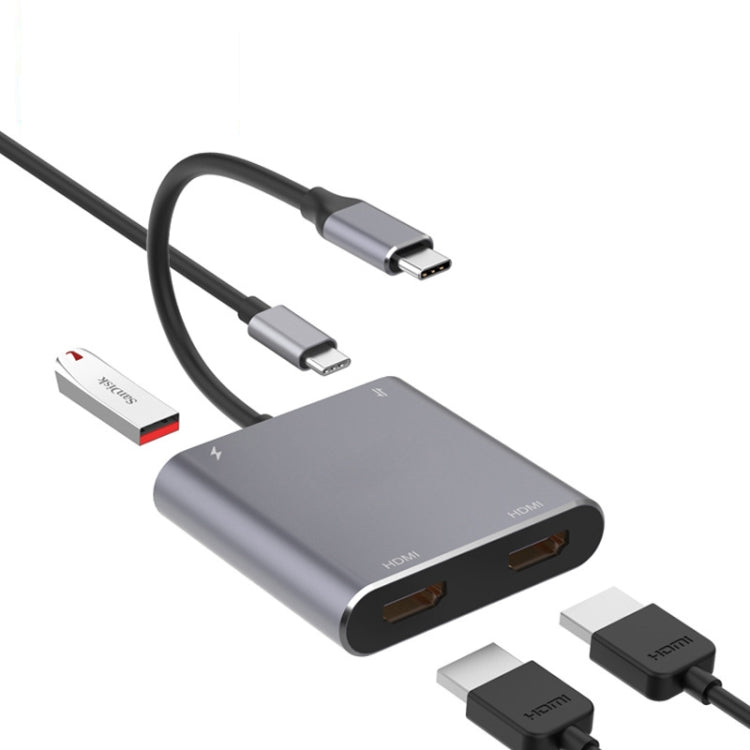 อะแดปเตอร์ HUB Type-C 4 in 1 เป็น HDMI คู่ + USB + Type-C