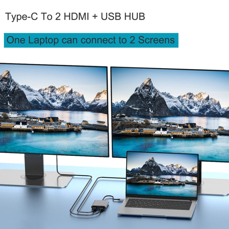 อะแดปเตอร์ HUB Type-C 4 in 1 เป็น HDMI คู่ + USB + Type-C