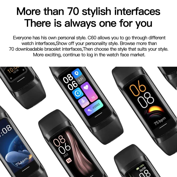 C60 สายฟิตเนสสมาร์ทกันน้ำ IP67 ขนาด 1.1 นิ้ว