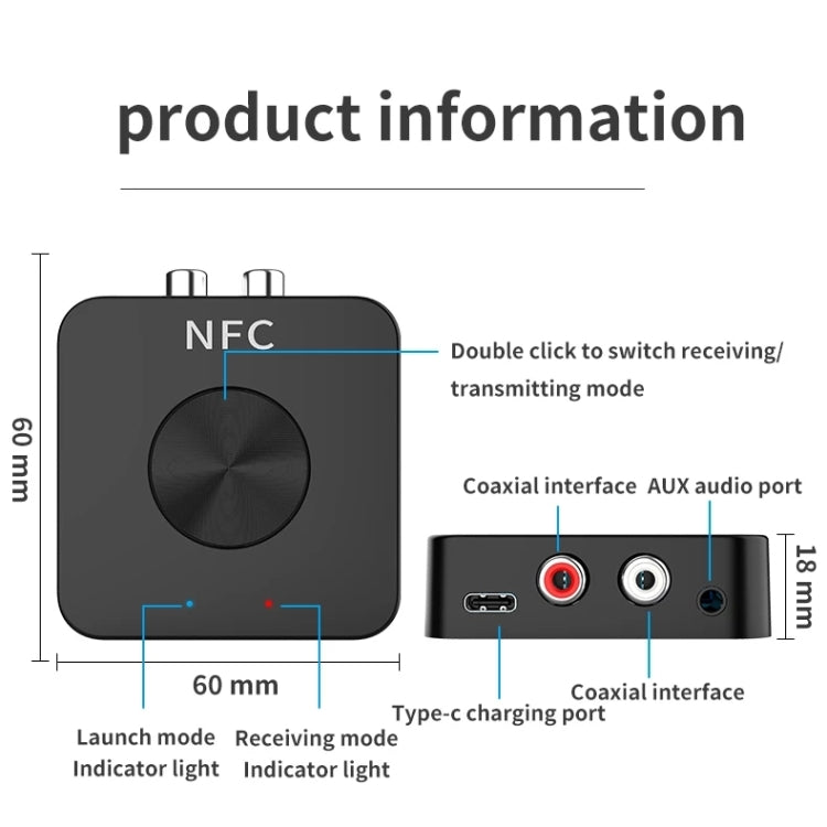 BT-21 ตัวรับและส่งสัญญาณ Bluetooth 5.0 NFC อะแดปเตอร์เสียง RCA 3.5 มม. AUX, BT-21