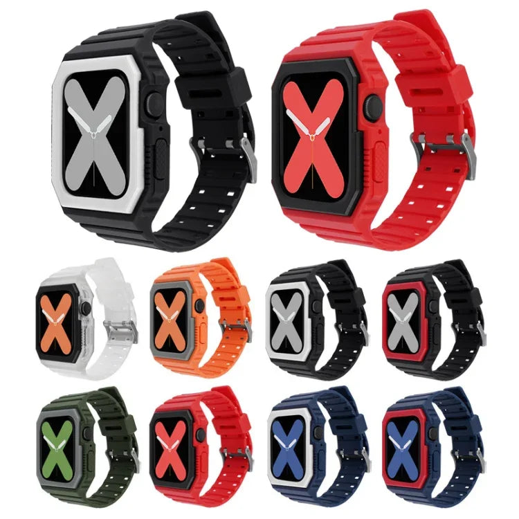 สายซิลิโคนพร้อมเคส สำหรับ Apple Watch Series, 7 41มม. / 6&SE&5&4 40มม. / 3&2&1 38มม., 7 45มม. / 6&SE&5&4 44มม. / 3&2&1 42มม.