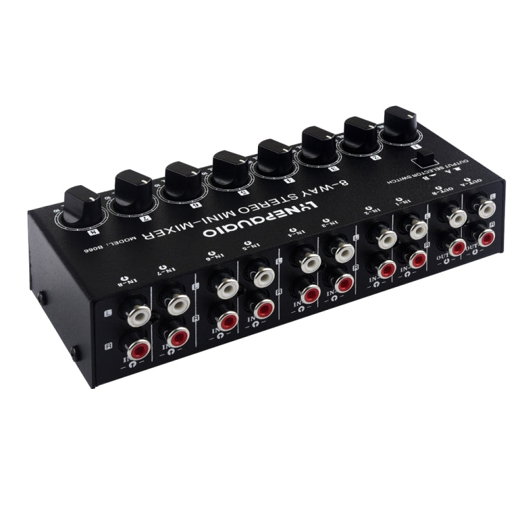 B066 มิกเซอร์เสียงสเตอริโอ 8 ช่อง RCA แบบพาสซีฟ ไม่มีแหล่งจ่ายไฟ, 8 ช่อง RCA