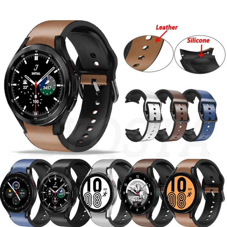 สายหนังติดซิลิโคน 20 มม. สำหรับ Samsung Galaxy Watch 4 40 มม., Samsung Galaxy Watch 4 44 มม., สำหรับ Samsung Galaxy Watch 4 Classic 42 มม., สำหรับ Samsung Galaxy Watch 4 Classic 46 มม.