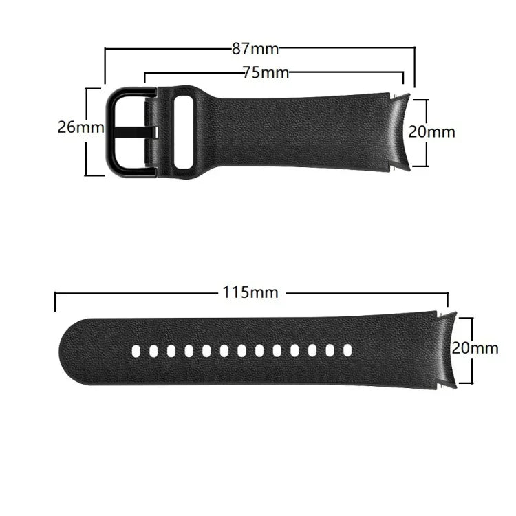 สายหนังติดซิลิโคน 20 มม. สำหรับ Samsung Galaxy Watch 4 40 มม., Samsung Galaxy Watch 4 44 มม., สำหรับ Samsung Galaxy Watch 4 Classic 42 มม., สำหรับ Samsung Galaxy Watch 4 Classic 46 มม.