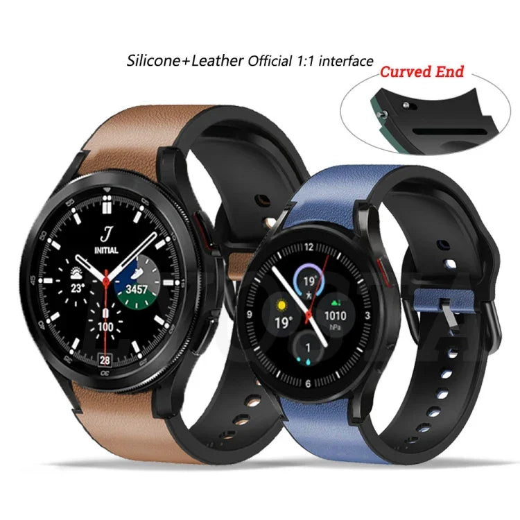 สายหนังติดซิลิโคน 20 มม. สำหรับ Samsung Galaxy Watch 4 40 มม., Samsung Galaxy Watch 4 44 มม., สำหรับ Samsung Galaxy Watch 4 Classic 42 มม., สำหรับ Samsung Galaxy Watch 4 Classic 46 มม.