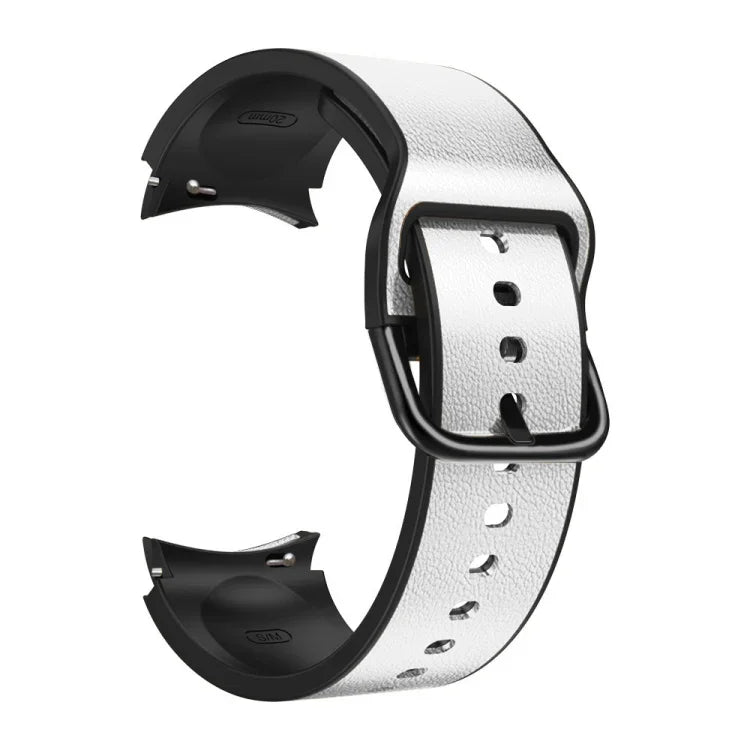 สายหนังติดซิลิโคน 20 มม. สำหรับ Samsung Galaxy Watch 4 40 มม., Samsung Galaxy Watch 4 44 มม., สำหรับ Samsung Galaxy Watch 4 Classic 42 มม., สำหรับ Samsung Galaxy Watch 4 Classic 46 มม.