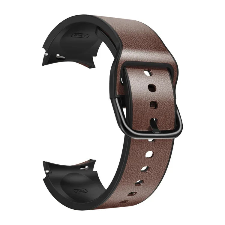 สายหนังติดซิลิโคน 20 มม. สำหรับ Samsung Galaxy Watch 4 40 มม., Samsung Galaxy Watch 4 44 มม., สำหรับ Samsung Galaxy Watch 4 Classic 42 มม., สำหรับ Samsung Galaxy Watch 4 Classic 46 มม.
