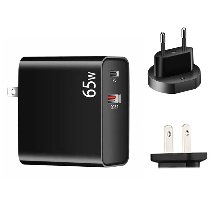 อะแดปเตอร์ชาร์จแล็ปท็อป PD-65W USB-C / Type-C + QC3.0 USB พร้อมชุดสายข้อมูล USB-C / Type-C ถึง USB-C / Type-C ยาว 2 เมตร, ปลั๊ก EU / ปลั๊ก US, สาย USB-C / Type-C, ปลั๊ก EU / ปลั๊ก US