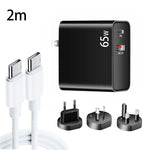 อะแดปเตอร์ชาร์จแล็ปท็อป PD-65W USB-C / Type-C + QC3.0 USB พร้อมชุดสายข้อมูล USB-C / Type-C ถึง USB-C / Type-C ยาว 2 เมตร, ปลั๊ก EU / AU / US / UK, สาย USB-C / Type-C, ปลั๊ก EU / AU / US / UK