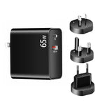 อะแดปเตอร์ชาร์จแล็ปท็อป PD-65W USB-C / Type-C + QC3.0 USB พร้อมชุดสายข้อมูล USB-C / Type-C ถึง USB-C / Type-C ยาว 2 เมตร, ปลั๊ก EU / AU / US / UK, สาย USB-C / Type-C, ปลั๊ก EU / AU / US / UK