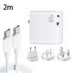 อะแดปเตอร์ชาร์จแล็ปท็อป PD-65W USB-C / Type-C + QC3.0 USB พร้อมชุดสายข้อมูล USB-C / Type-C ถึง USB-C / Type-C ยาว 2 เมตร, ปลั๊ก EU / AU / US / UK, สาย USB-C / Type-C, ปลั๊ก EU / AU / US / UK