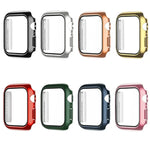 เคส PC ชุบไฟฟ้าสีเดียวพร้อมฟิล์มกระจกนิรภัย สำหรับ Apple Watch Series 9 / 8 / 7 45มม., สำหรับ Apple Watch Series 8 / 7 45มม., สำหรับ Apple Watch Series 6/5/4/SE 44มม., สำหรับ Apple Watch Series 3/2/1 42มม., สำหรับ Apple Watch Series 9 / 8 / 7 41มม.