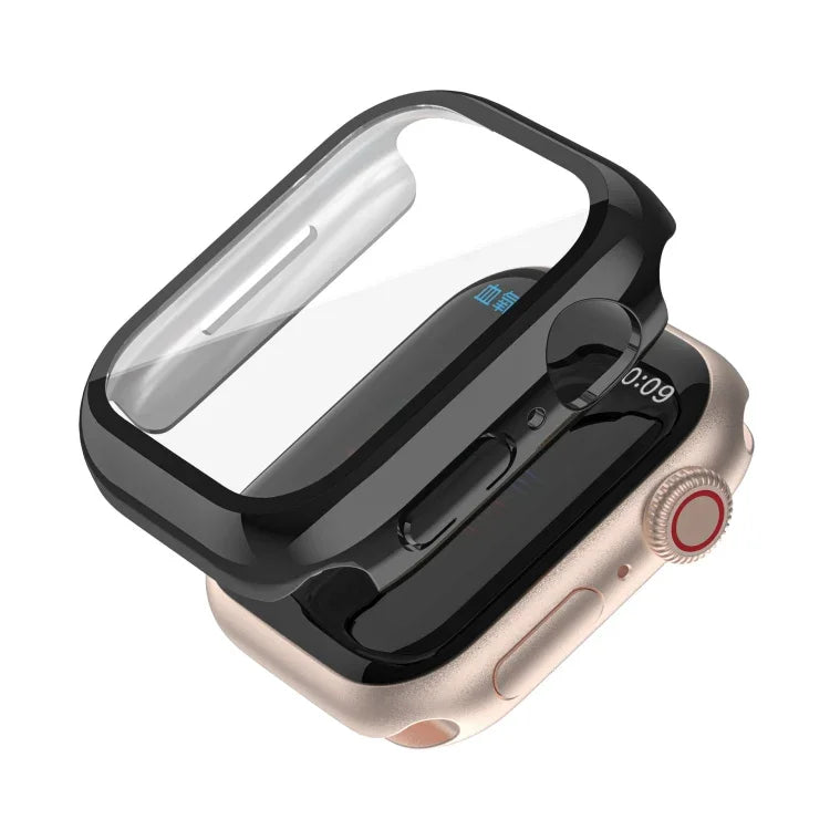 เคส PC ชุบไฟฟ้าสีเดียวพร้อมฟิล์มกระจกนิรภัย สำหรับ Apple Watch Series 9 / 8 / 7 45มม., สำหรับ Apple Watch Series 8 / 7 45มม., สำหรับ Apple Watch Series 6/5/4/SE 44มม., สำหรับ Apple Watch Series 3/2/1 42มม., สำหรับ Apple Watch Series 9 / 8 / 7 41มม.