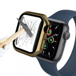 เคส PC ชุบไฟฟ้าสีเดียวพร้อมฟิล์มกระจกนิรภัย สำหรับ Apple Watch Series 9 / 8 / 7 45มม., สำหรับ Apple Watch Series 8 / 7 45มม., สำหรับ Apple Watch Series 6/5/4/SE 44มม., สำหรับ Apple Watch Series 3/2/1 42มม., สำหรับ Apple Watch Series 9 / 8 / 7 41มม.