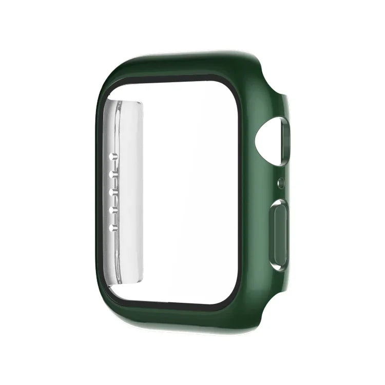เคส PC ชุบไฟฟ้าสีเดียวพร้อมฟิล์มกระจกนิรภัย สำหรับ Apple Watch Series 9 / 8 / 7 45มม., สำหรับ Apple Watch Series 8 / 7 45มม., สำหรับ Apple Watch Series 6/5/4/SE 44มม., สำหรับ Apple Watch Series 3/2/1 42มม., สำหรับ Apple Watch Series 9 / 8 / 7 41มม.