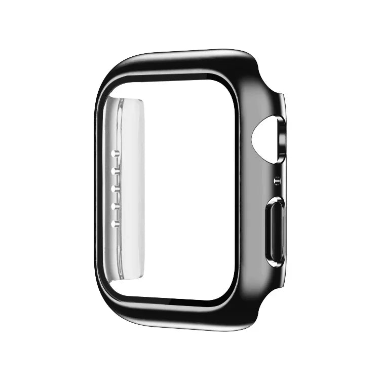 เคส PC ชุบไฟฟ้าสีเดียวพร้อมฟิล์มกระจกนิรภัย สำหรับ Apple Watch Series 9 / 8 / 7 45มม., สำหรับ Apple Watch Series 8 / 7 45มม., สำหรับ Apple Watch Series 6/5/4/SE 44มม., สำหรับ Apple Watch Series 3/2/1 42มม., สำหรับ Apple Watch Series 9 / 8 / 7 41มม.