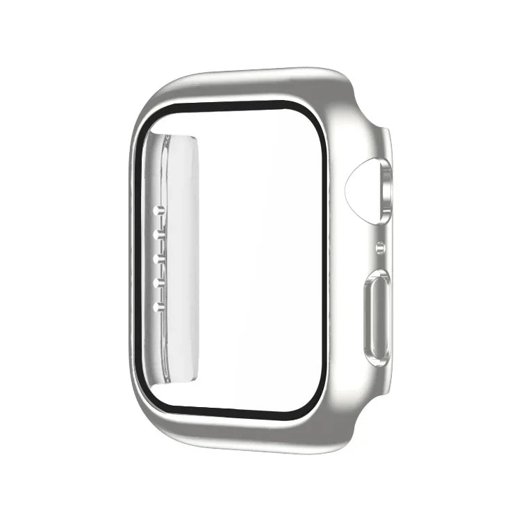 เคส PC ชุบไฟฟ้าสีเดียวพร้อมฟิล์มกระจกนิรภัย สำหรับ Apple Watch Series 9 / 8 / 7 45มม., สำหรับ Apple Watch Series 8 / 7 45มม., สำหรับ Apple Watch Series 6/5/4/SE 44มม., สำหรับ Apple Watch Series 3/2/1 42มม., สำหรับ Apple Watch Series 9 / 8 / 7 41มม.