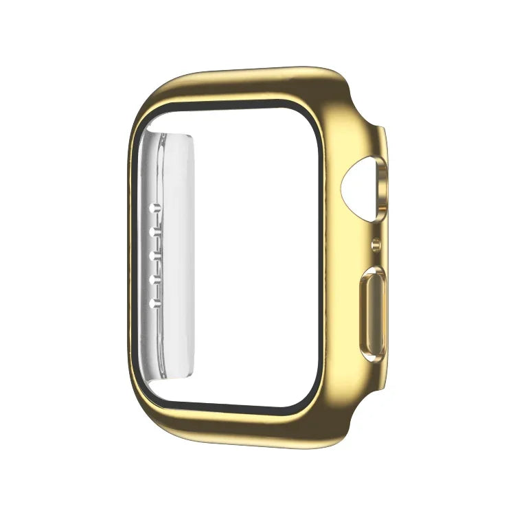 เคส PC ชุบไฟฟ้าสีเดียวพร้อมฟิล์มกระจกนิรภัย สำหรับ Apple Watch Series 9 / 8 / 7 45มม., สำหรับ Apple Watch Series 8 / 7 45มม., สำหรับ Apple Watch Series 6/5/4/SE 44มม., สำหรับ Apple Watch Series 3/2/1 42มม., สำหรับ Apple Watch Series 9 / 8 / 7 41มม.
